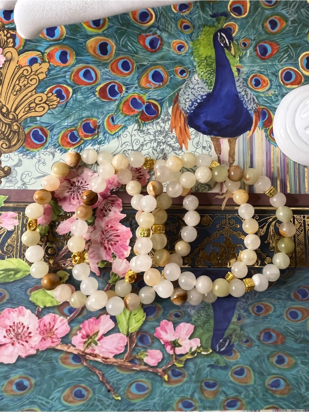 Natural Peach Aventurine 4-Bracelet Stack w/ Gold Accents - Picture 5 of 5